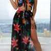 3 Pieces Floral Print Knot Front Bikinis 2023 Women Ruffle Swimwear Female High Waist Swimsuit With Beach Skirt Bathing Suit