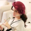 Women 100% Wool Felt Fedoras Winter Vintage Cloche Hat With Flower Up Turn Brim Bowler Pillbox Cap Party Ladies Beret Caps - Image 5