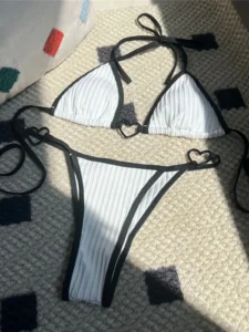 Ribbed Halter Heart-Shaped High Cut Bikini Female Swimsuit Women Swimwear Two-pieces Bikini set Bather Bathing Suit Swim K4929 - Image 5