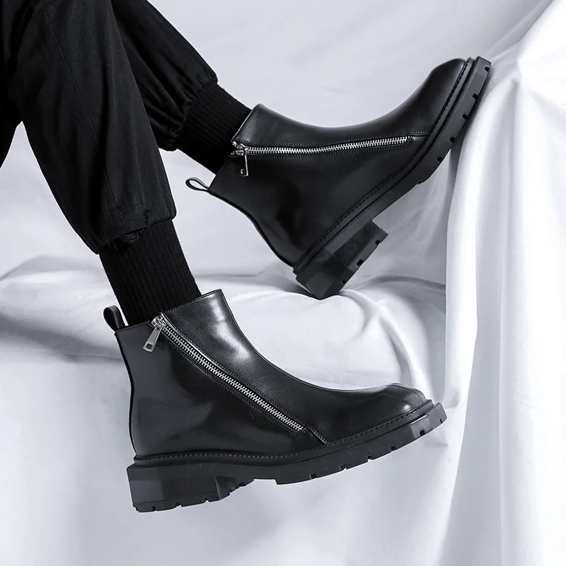 men luxury fashion chelsea boots black trend square toe shoes brand designer original leather boot cowboy platform ankle botas