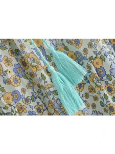Vintage Chic Fashion Hippie Women Beach Bohemian Green Floral Print Pleasted Skirt Elastic Waist A-Line Boho Maxi Skirts Femme - Image 5