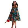 Polyester African Dress For Women Flower Print Slash Neck Off The Shoulder Backless Daily Evening Party Dress African Dresses - Image 4