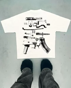 Street American Hip Hop Vintage Machine Gun Alphabet Print Oversized T-shirt for Men Y2k Harajuku Fashion Goth Style Shirt - Image 2