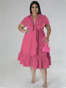 Wmstar Plus Size Dresses for Women Summer Bandage Bow Tie Solid V Neck Ruffles Hem Elegant New Maxi Dress Wholesale Dropshipping - Image 5