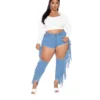 Plus Size Ripped Broken Holes Side Tassel Jeans 4XL Street high waist Stretchy Skinny Cut Out Denim Pencil Pants Long Trousers - Image 3