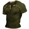 Vintage Button V-neck Navigation T Shirt Short Sleeve Gothic Henley Shirt For Men Oversized Tops Tee Shirt Men Punk Streetwear - Image 4