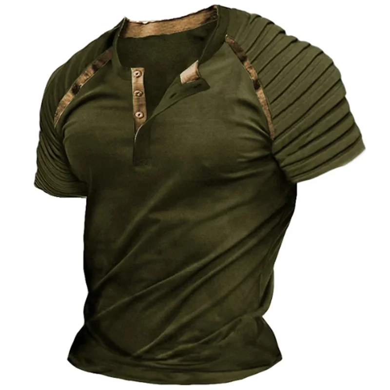 Vintage Button V-neck Navigation T Shirt Short Sleeve Gothic Henley Shirt For Men Oversized Tops Tee Shirt Men Punk Streetwear - Image 4