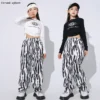 Girls Hip Hop Crop Top Zebra Stripes Pants Clothes Sets Boys T-shirt Street Dance Shorts Kids Streetwear Children Jazz Costumes - Image 3