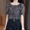 Fashion Versatile One Shoulder Korean Fashion Chiffon Shirt Women Summer New Korean Print Casual Polka Dot Short Sleeve Blouse - Image 2