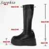 Platform Boots For Women Knee High Med Calf Chunky Heel Fashion Girls Shoes 2022 Autumn Summer Boots Slip On Brand New Goth - Image 6