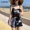 Summer Sexy Swimwear Women 3 Piece Set Vintage Print Elegant Swimsuits Fashion Sweet Hipster Y2k Floral Drape Irregular Bikinis - Image 3