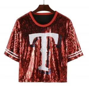Summer Short Sleeve Loose Letter Design Women's Wear Sequins Streetwear Night Club Hip Hop Straight T-Shirt - Image 2