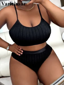 0XL - 4XL Ribbed Bikini Large Size Swimwear Plus Size Women Swimsuit Female Two-pieces Bikini set Bather Bathing Suit Swim V4987 - Image 4