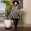 CM.YAYA Plus Size Women Houndstooth Tie Dye Camouflage Printed Puff Long Sleeve Button Shirt Smock Babydoll Big Swing Dress - Image 2