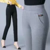 Office Lady Plus Fleece Warm Slim Pencil Pants Autumn Winter New Women Fashion Butterfly Elastic High Waist Casual Trousers 2023 - Image 4