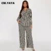 CM.YAYA Striped Women's Set Long Sleeve Pocket Shirt and Straight Wide Leg Pants 2023 Fashion Two 2 Piece Sets Outfit Tracksuit - Image 3