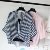 Lady 2023 Two Piece Set Zebras Chiffon Shirt Half Sleeve Plus Size Summer V-neck Women Casual Blouse Sexy Grid Striped Pink Tops - Image 2