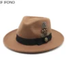 New Feather band Wool Felt Fedora Hat Men Curved Brim Panama Party Trilby Cowboy Cap Gentleman Wedding Jazz Hat - Image 5