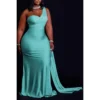 Plus Size White Elegant One-Shoulder Dress Maxi Dress - Image 5