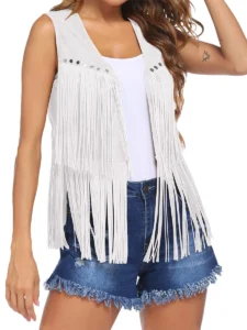 Women s Boho Fringe Vest Vintage Sleeveless Open Front Hippie Cardigan Western Cowgirl Tassel Tank - Image 4