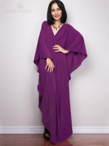 2023 Multicolor V-neck Batwing Sleeve Plus Size Loose Maxi Dress For Women Summer Beach Wear Kaftan Long Bathing Dresses Q1306 - Image 4