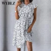 WYBLZ-Women's Casual Ruffle Floral Dress, Elegant Print Loose Dress, O-Neck Sleeveless Mini Dress, Office Lady Fashion, Summer - Image 6