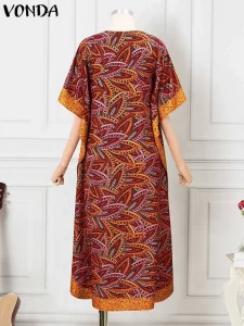 VONDA Plus Size 5XL Bohemian Women Printed Long Sundress Half Sleeve Casual Loose Maxi Dress Oversized Kaftan Holiday Vestidos - Image 5