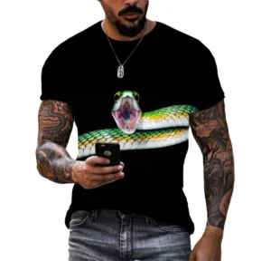 Summer Quick-drying Men's T-shirt Animal Python Pattern 3d Printed Hip Hop Alternative Personality Crewneck Loose Short Sleeve - Image 4