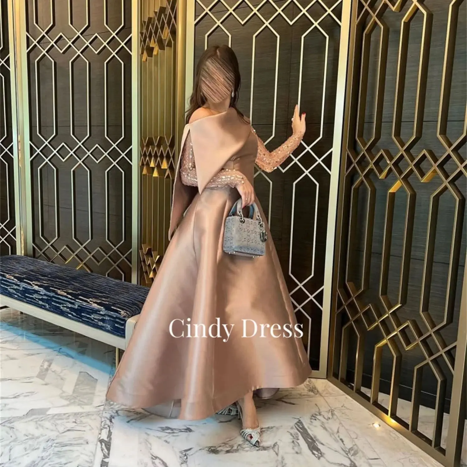 Cindy Long Party Dresses Bead Embroidery Woman's Evening Dress Champagne Prom 2023 Sloping Shoulders Elegant Women A-line Luxury