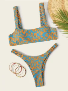 Sexy Micro Bikini 2023 Women Orange Leopard Push Up Padded Thong Swimsuit Female Cut Out Bathing Suit Swimwear Trajes De Baño - Image 2