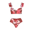 2024 Floral Print Low Waist Sexy Three Piece Swimwear Female Shoulder Flowers Women Swimwear Push Up Swimsuits Beach Wear B0125 - Image 2