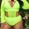 2023 Plus Size Contrast Mesh Solid One Piece Swimsuit With Cover Up Swimwear Women Bathers Summer Beachwear Summer Bathing Suit