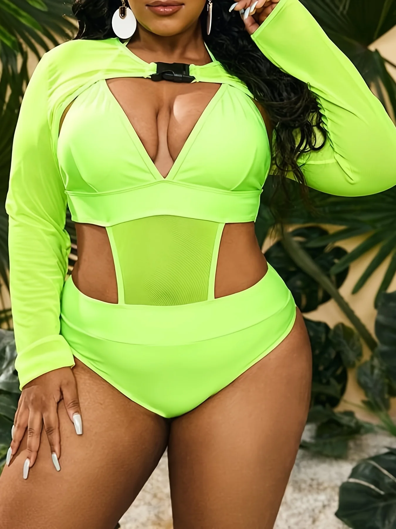 2023 Plus Size Contrast Mesh Solid One Piece Swimsuit With Cover Up Swimwear Women Bathers Summer Beachwear Summer Bathing Suit