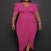 Pulkritu Plus Size Women Puff Short Sleeve Wrap High Side Split Bodycon Midi Maxi Long Dress Sexy Party Even Vestido Dresses