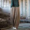 Elegant Women's Cotton Linen Baggy Cargo Pants Vintage Elastic Waist Yoga Trousers Loose Casual Long Wide Leg Oversize Clothes - Image 2