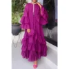 Plus Size Casual Dress Fuchsia Ruffle Print Flare Sleeve Maxi Dress - Image 3