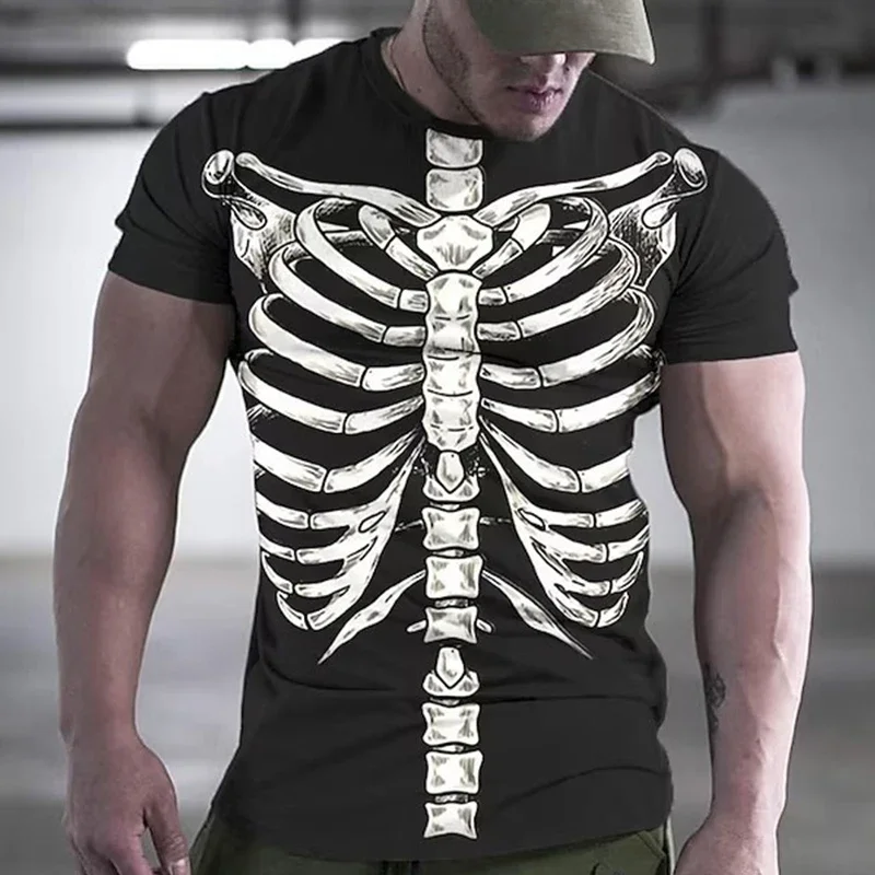 Summer Lnteresting Skeleton Picture T Shirts For Men Casual 3D Print Tees Hip Hop Personality Round NecCk Short Sleeve Tops