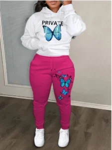 2024 Women's Letter Print 2 Piece Outfits Teddy Bear Letter Print Kangaroo Pocket Tracksuit Set Long Sleeve Sweatshirt and Pants - Image 3