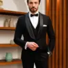 Handsome Black Slim-Fitting Tuxedo Suit for Men, Vest, Coat, Pants, Formal Occasions, Wedding, Cocktail, 3Pcs, 2024