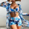 Summer Print Swimsuits Tankini Sets Female Swimwear Push Up For Beach Wear Three-Piece Bathing Suits Pool Women's Swimming Suit - Image 5