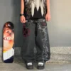 Y2k Women Harajuku Fashion Trend Embroidery Pattern Hip Hop Vintage Street Casual Denim Pants Straight Wide Leg Jeans for Men - Image 4