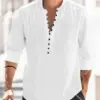 2024 new men's linen bandage button high quality shirt men's solid color cotton and linen folding casual slim long-sleeved shirt