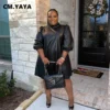 CM.YAYA Plus Size Women Half Length Black Faux Leather PU A-line Knee Length Dress for Winter Spring Streetwear Basic Dresses - Image 3