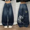 American Vintage Gothic Print Jeans Women Y2K New Street Hip Hop Low Waist Mopping Wide Leg Pants Harajuku Casual Loose Trousers - Image 4