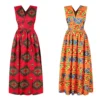 2022 new summer elegent fashion style african women printing plus size polyester long dress - Image 2