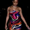 Sisterlinda Colorful Striped Print Party Dress Women Sleeveless Skinny Elastic Halter Bodycon Mini Clubwear Female Trend Vestido