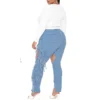 Plus Size Ripped Broken Holes Side Tassel Jeans 4XL Street high waist Stretchy Skinny Cut Out Denim Pencil Pants Long Trousers - Image 4