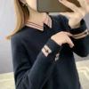 2023 New Autumn Winter Contrast Color Doll Collar Long Sleeve Sweater Women Casual Loose Button Pullovers Patchwork Tops - Image 2