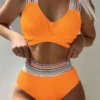 SWELTERING Women's Sexy Contrast Color High Waisted Lace Up Bikini Set Fashionable Beach Party Push Up Two Piece Swimwear - Image 3