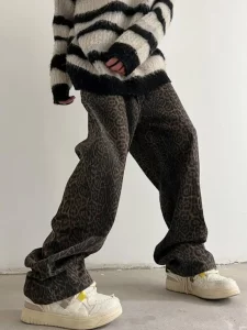 Baggy Leopard Print Y2k Jeans Men 2024 New American Retro Casual Wide Leg Denim Pants Fashion Streetwear Fashion Straight Jeans - Image 4